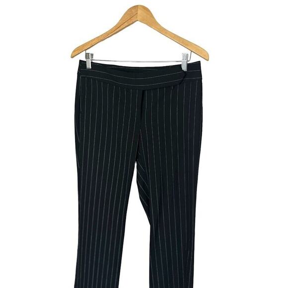 LOFT Marisa Trouser Women Pin Stripe Flare Pants Black Belt Size 4 Career Office - Picture 2 of 6